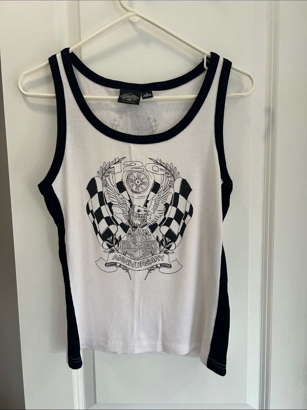 Harley-Davidson White and Black Racerback Tank with Anniversary Eagle Graphic